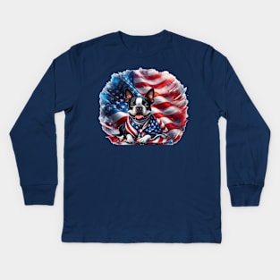 Patriotic Dogs of the United States of America - Boston Terrier Kids Long Sleeve T-Shirt